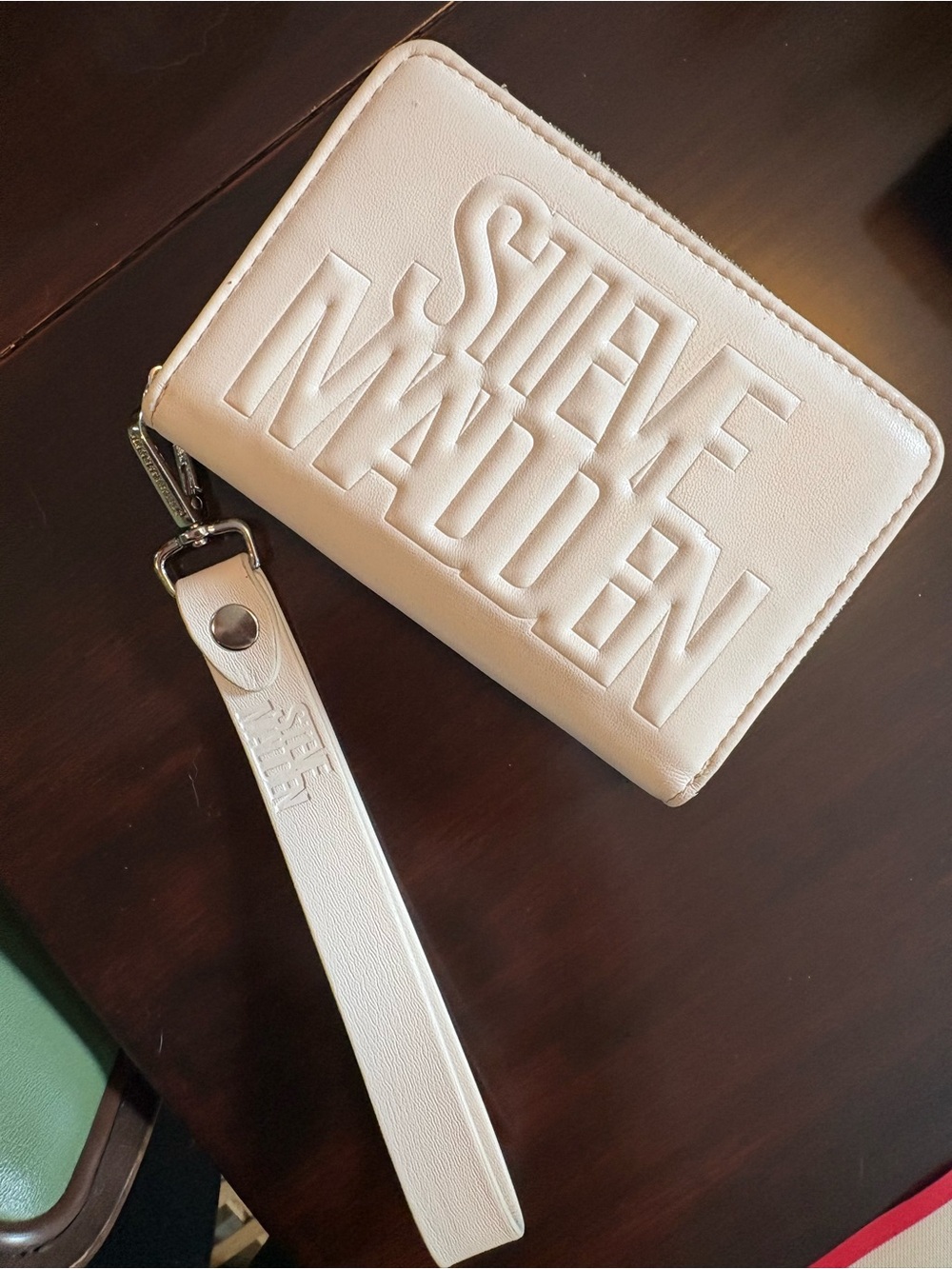 Steve Madden White Embossed Wristlet Card Wallet